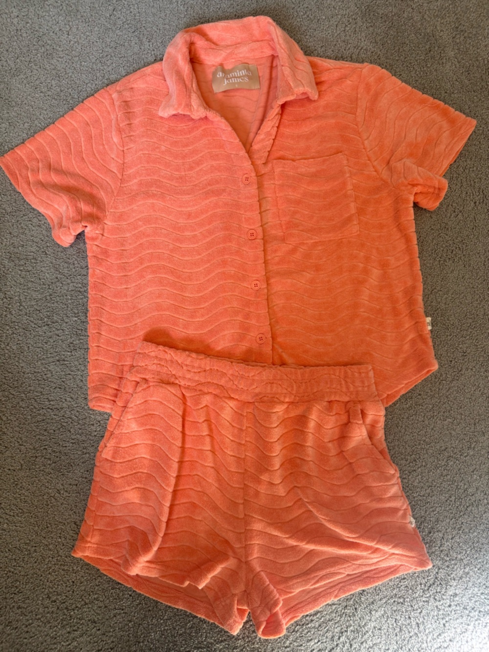 Araminta James Wave Terry Shirt & Shorts Set Papaya Orange Small